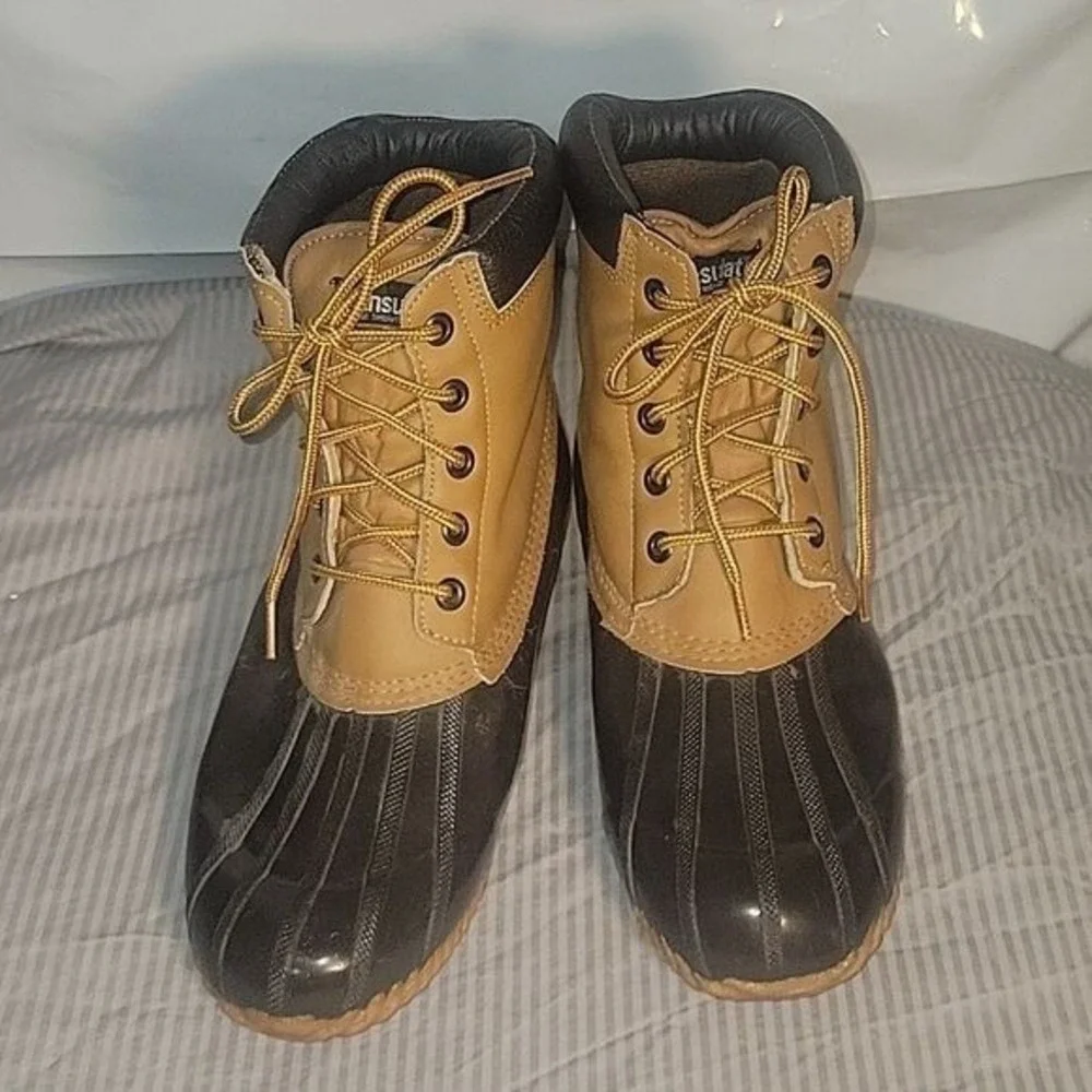 THINSULATE Duck Boots Insulated Ankle Tan Brown Waterproof Winter Snow‎ Rain 12